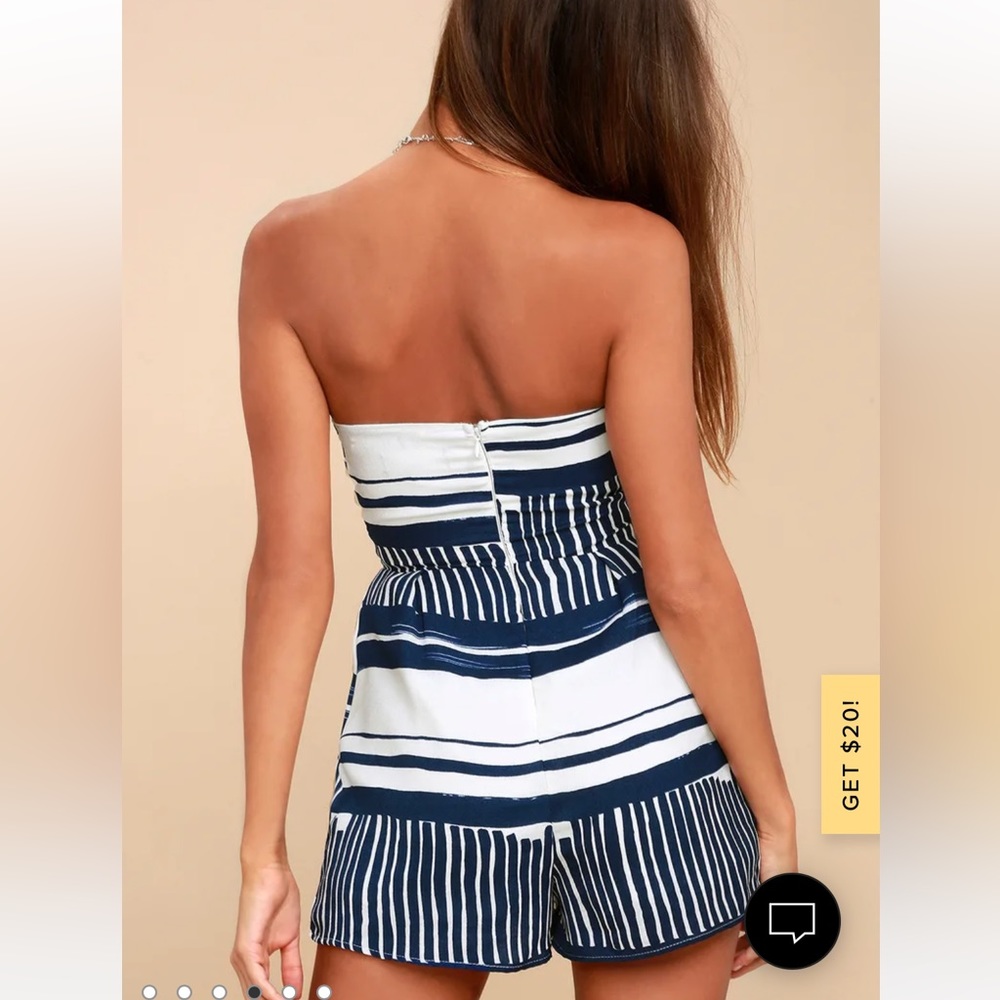 Lulus Blue and White Striped Tie-Front Strapless Romper - Picture 3 of 7